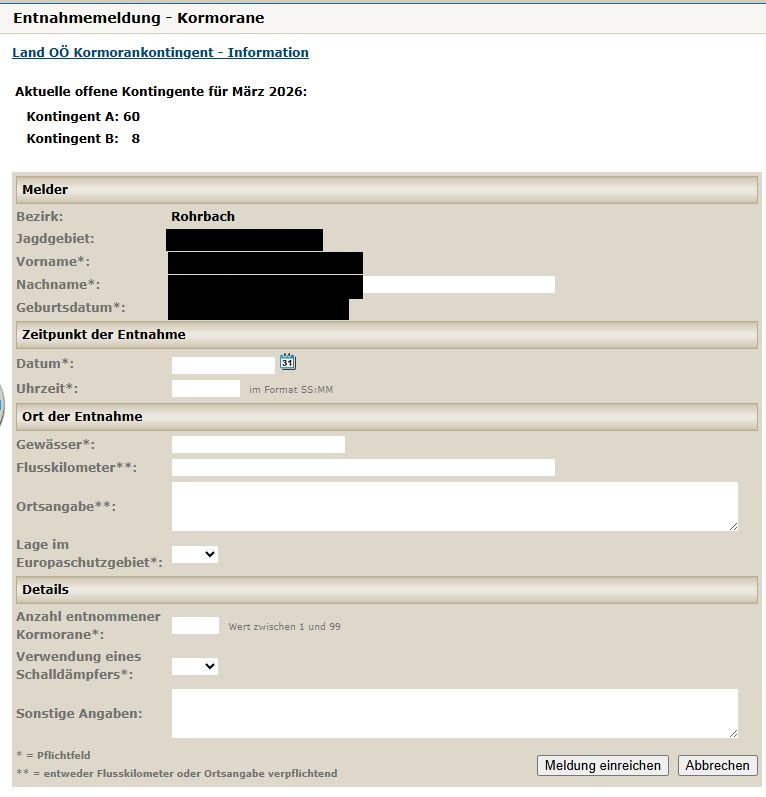 JADA Entnahmemeldung Kormoran
